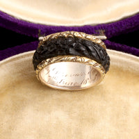 Early Victorian Carved Bog Oak Mourning Ring