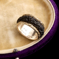 Early Victorian Carved Bog Oak Mourning Ring