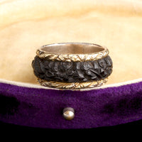 Early Victorian Carved Bog Oak Mourning Ring