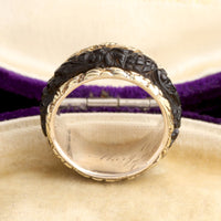 Early Victorian Carved Bog Oak Mourning Ring