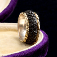 Early Victorian Carved Bog Oak Mourning Ring