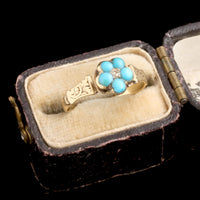 Georgian Turquoise & Diamond Pansy Locket Ring