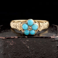 Georgian Turquoise & Diamond Pansy Locket Ring