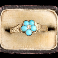 Georgian Turquoise & Diamond Pansy Locket Ring