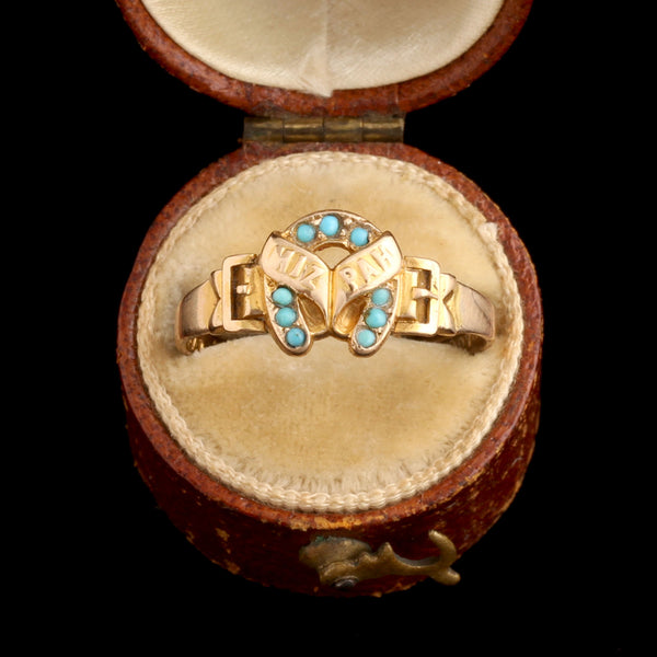 Late Victorian Turquoise Horseshoe Mizpah Ring