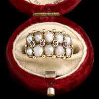 Mid Victorian Double Row Pearl & Ruby Ring