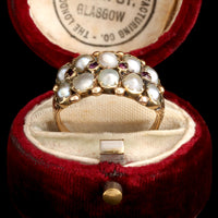 Mid Victorian Double Row Pearl & Ruby Ring