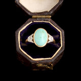 Early Deco Turquoise & Diamonds Lotus Shoulder Ring
