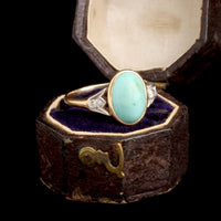 Early Deco Turquoise & Diamonds Lotus Shoulder Ring