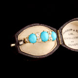 Victorian Turquoise & Diamond Bows Half Hoop Ring