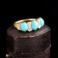 Victorian Turquoise & Diamond Bows Half Hoop Ring