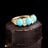 Victorian Turquoise & Diamond Bows Half Hoop Ring