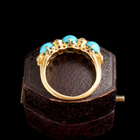 Victorian Turquoise & Diamond Bows Half Hoop Ring