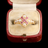 Victorian Pearl & Ruby "X" Ring
