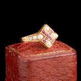 Victorian Pearl & Ruby "X" Ring