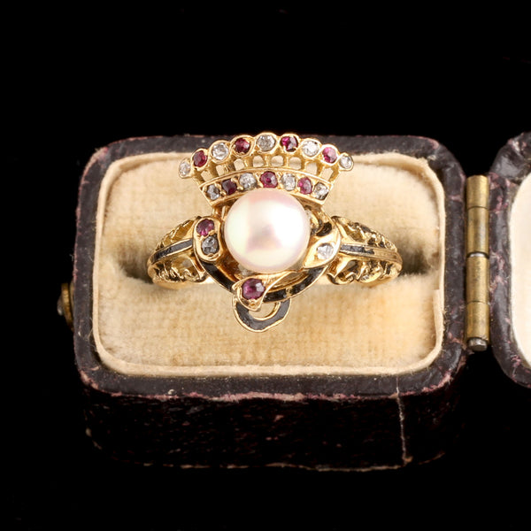 Late 19th Century Crown & Serpents Pearl Ring