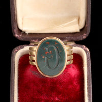 Victorian Bloodstone "G" Signet Ring