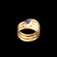 Late 19th Century French Diamond-Eyed Sapphire Snake Ring