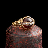 Victorian Garnet Cabochon Diamond Arc Ring