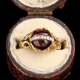 Victorian Garnet Cabochon Diamond Arc Ring