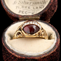 Victorian Garnet Cabochon Diamond Arc Ring
