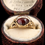 Victorian Garnet Cabochon Diamond Arc Ring