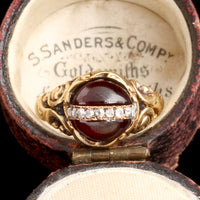 Victorian Garnet Cabochon Diamond Arc Ring