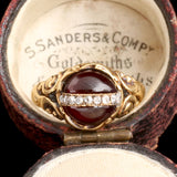 Victorian Garnet Cabochon Diamond Arc Ring