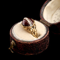 Victorian Garnet Cabochon Diamond Arc Ring