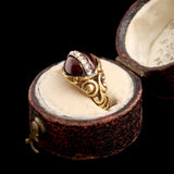 Victorian Garnet Cabochon Diamond Arc Ring