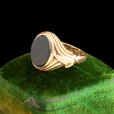 Mid Victorian Ribbon Shouldered Bloodstone Signet Ring