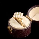 Edwardian Seed Pearl & Green Garnet Checkerboard Ring