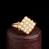 Edwardian Seed Pearl & Green Garnet Checkerboard Ring