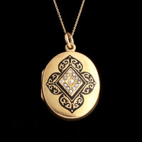 Victorian Enamel & Pearl Quatrefoil Locket