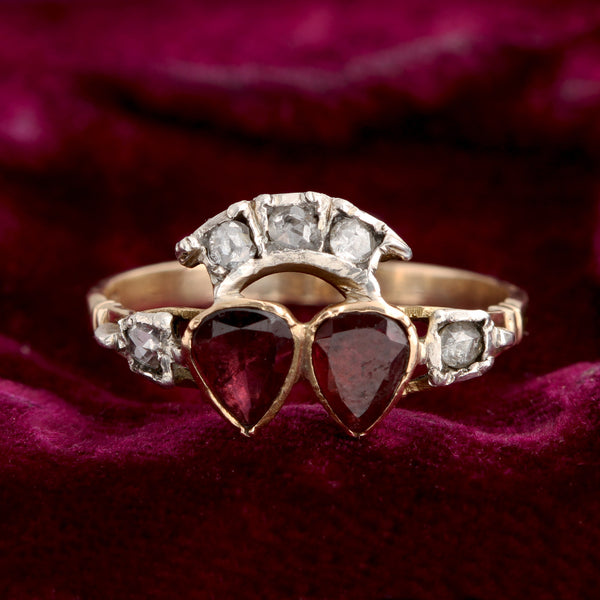 Georgian Garnet & Diamond Twin Hearts Ring