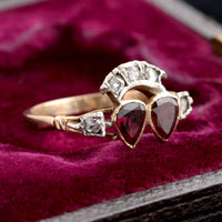 Georgian Garnet & Diamond Twin Hearts Ring