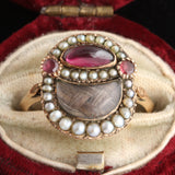 Georgian Garnet, Pearl & Hair Padlock Ring