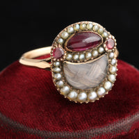 Georgian Garnet, Pearl & Hair Padlock Ring